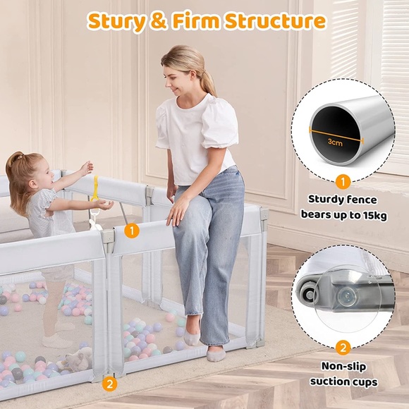 Dripex Foldable Baby Playpen in Light Grey - Picture 5 of 13